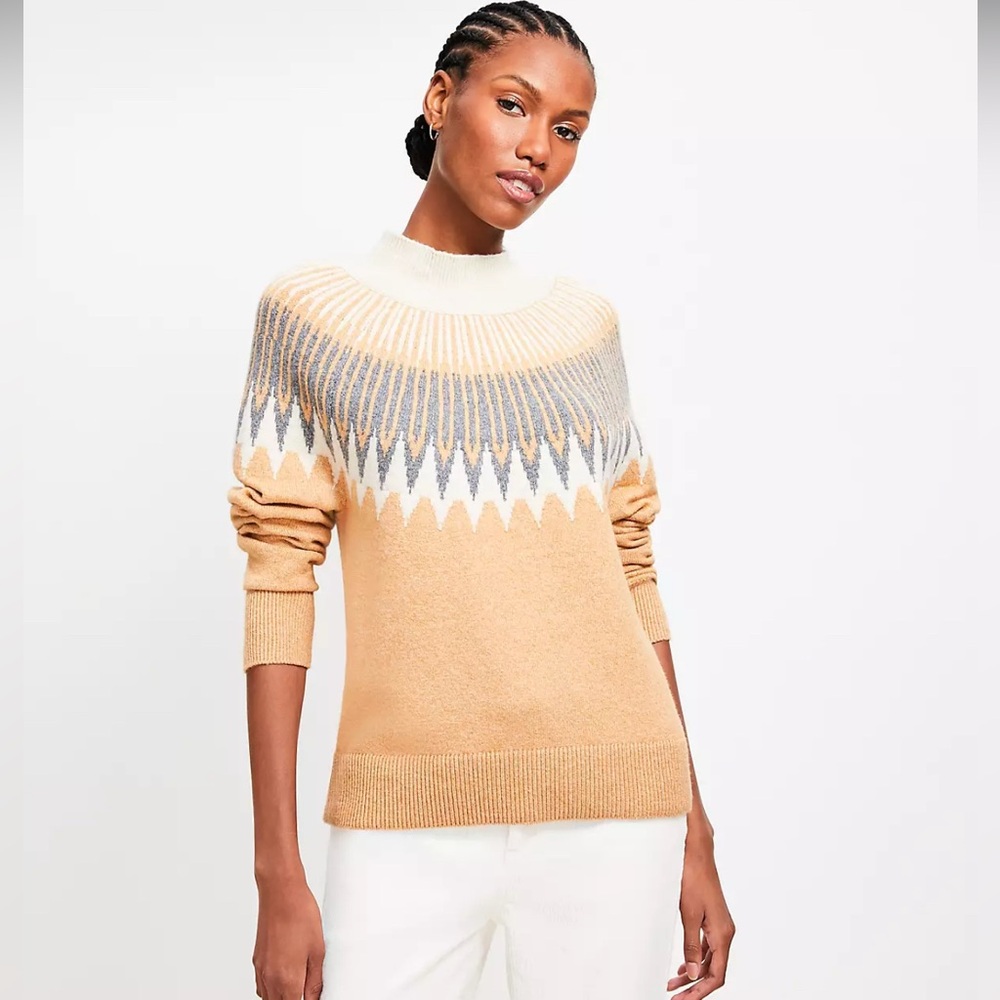 LOFT Striped Sweater in Cream and Tan